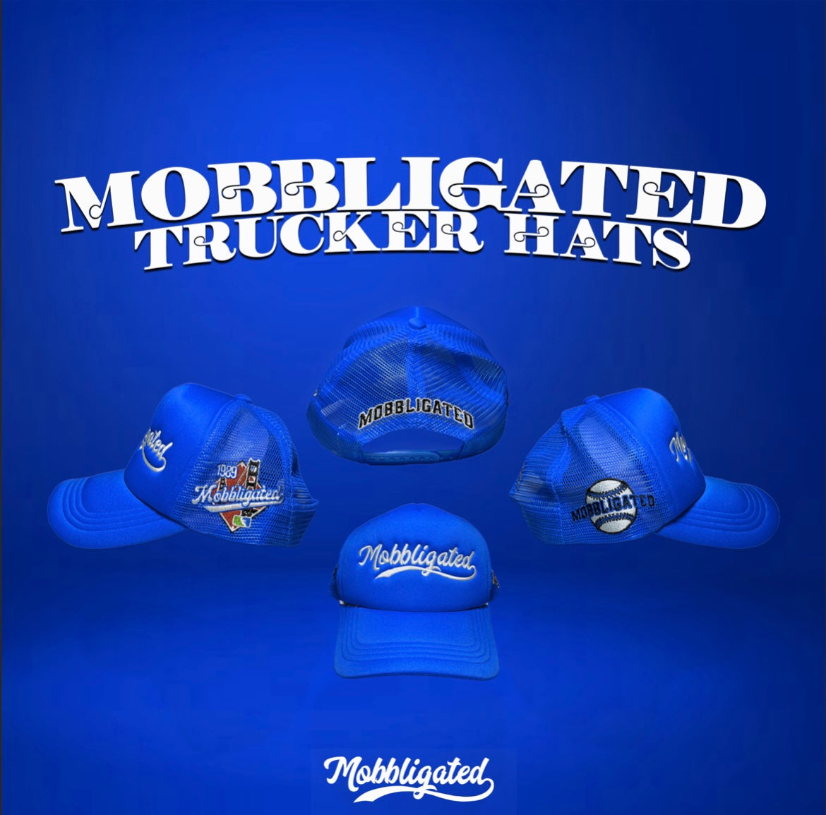 Blue Mobbligated Trucker Hats